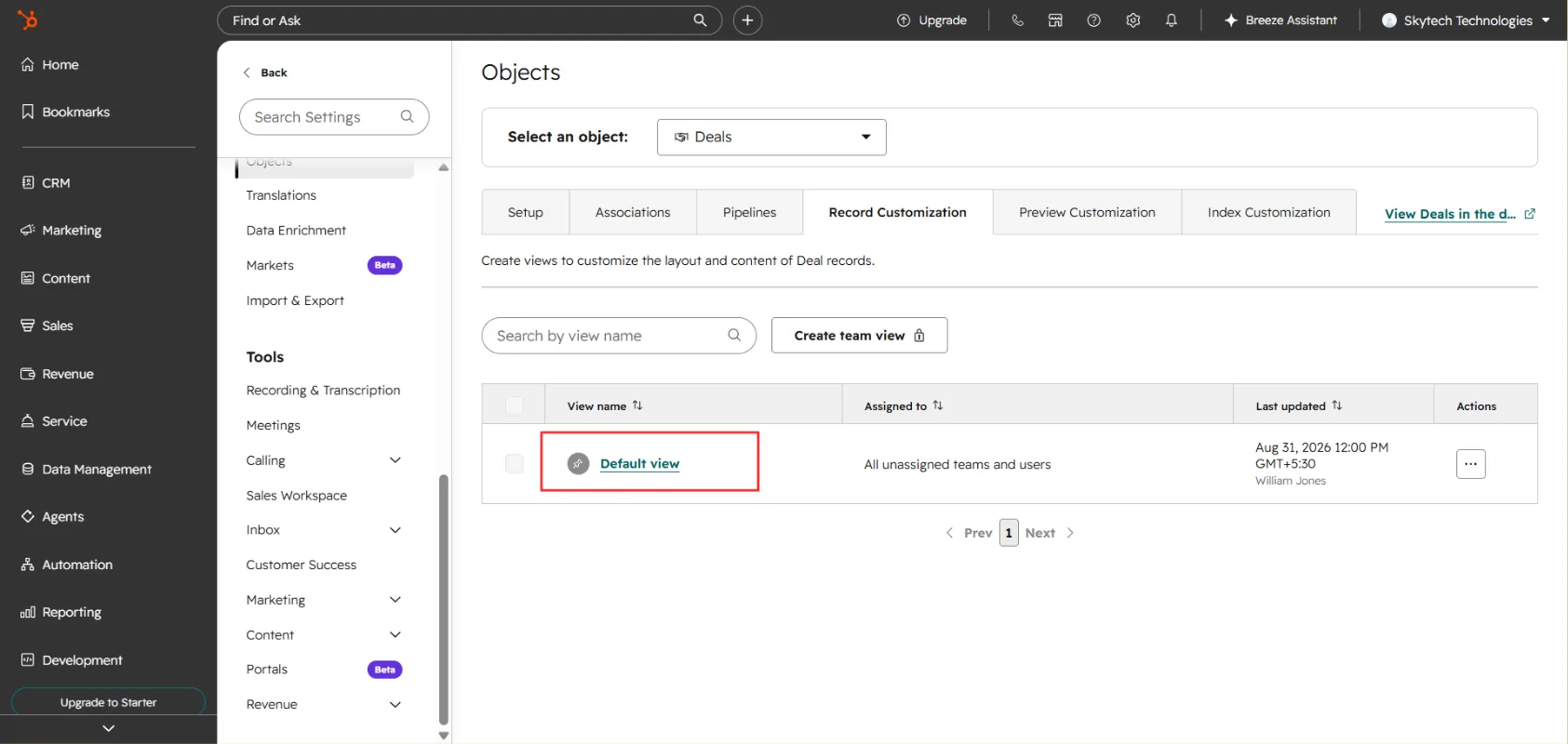 Deal view selector