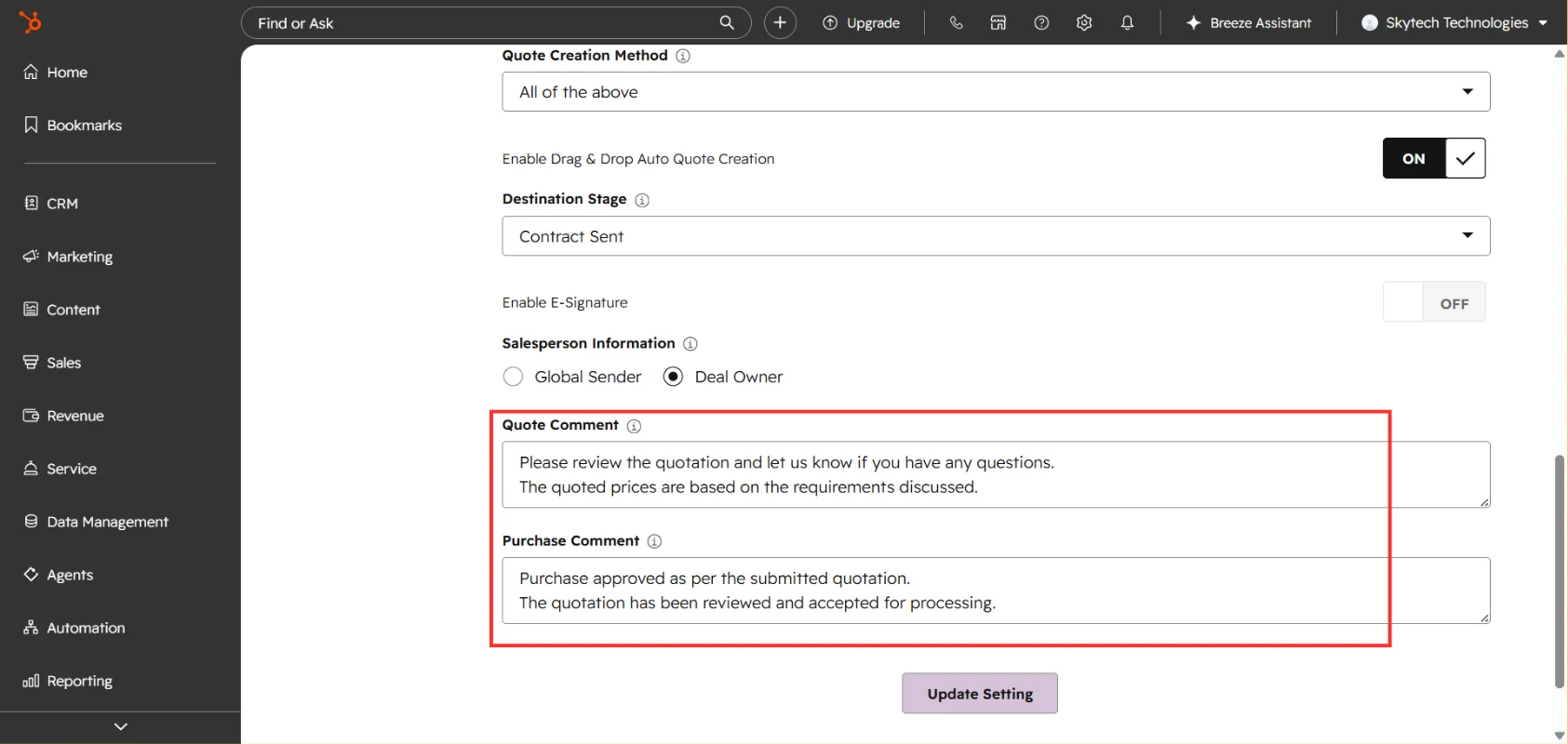 HubSpot deal dashboard in grid view