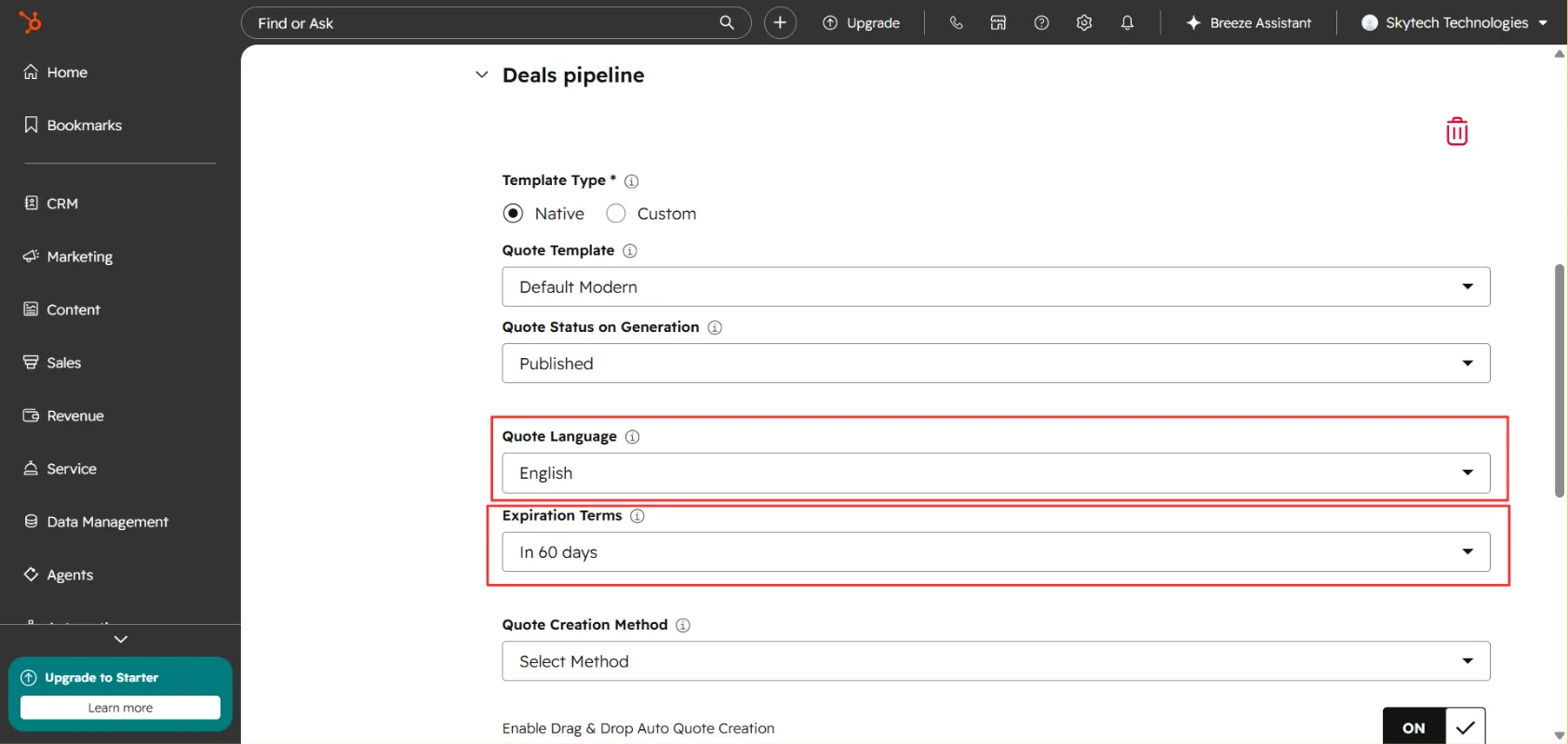 Quote creation method options