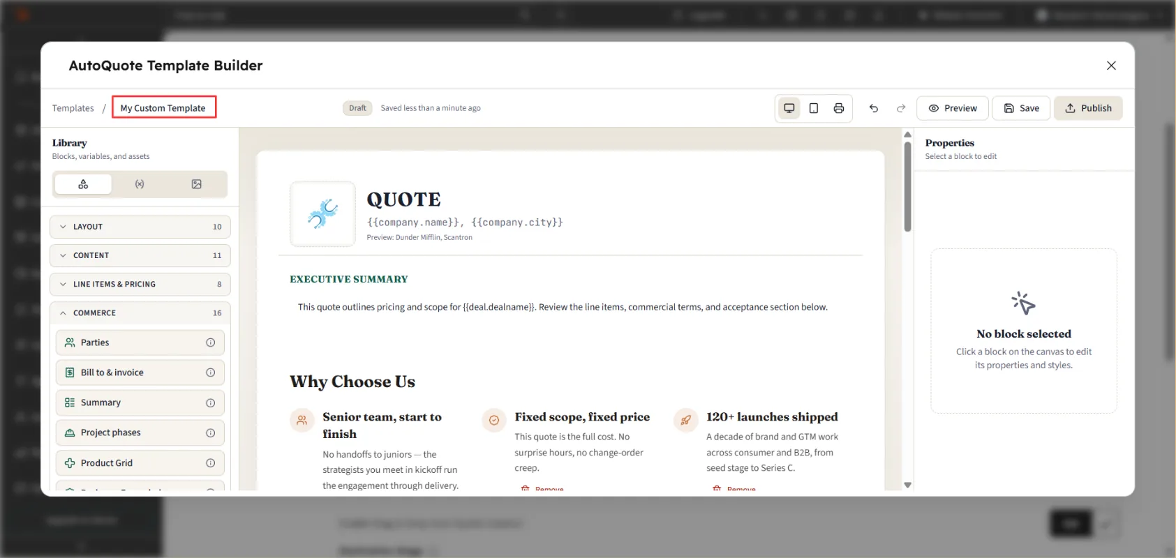 Create Template button and the Template Builder